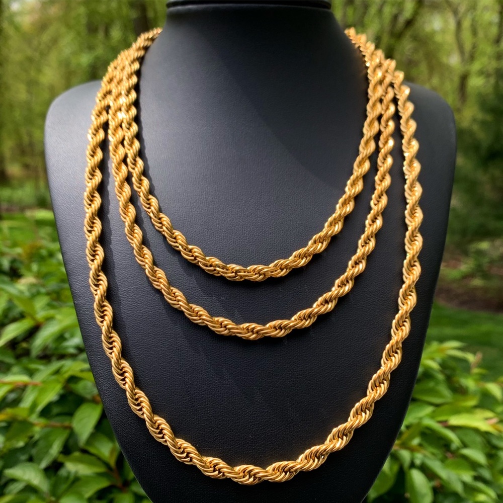6mm Gold Rope Chain Necklace 16”-24”
